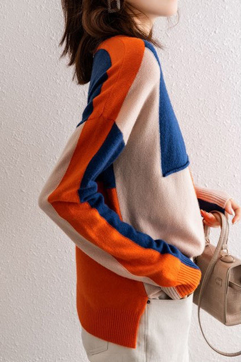 Round Neck Bi-Color Slit Knit - liwisi