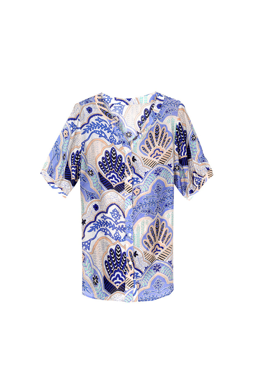 Skipper Collar Printed Short Sleeve Tunic - liwisi