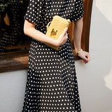 Round Neck Dot Pattern Semi-Flare Dress with Lining - 2 Colors Available - liwisi