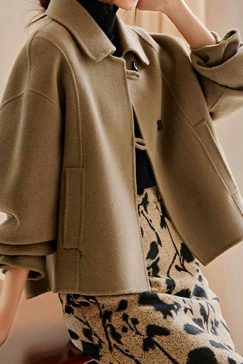 Simple Drop Shoulder Stand Collar Melton Coat - liwisi