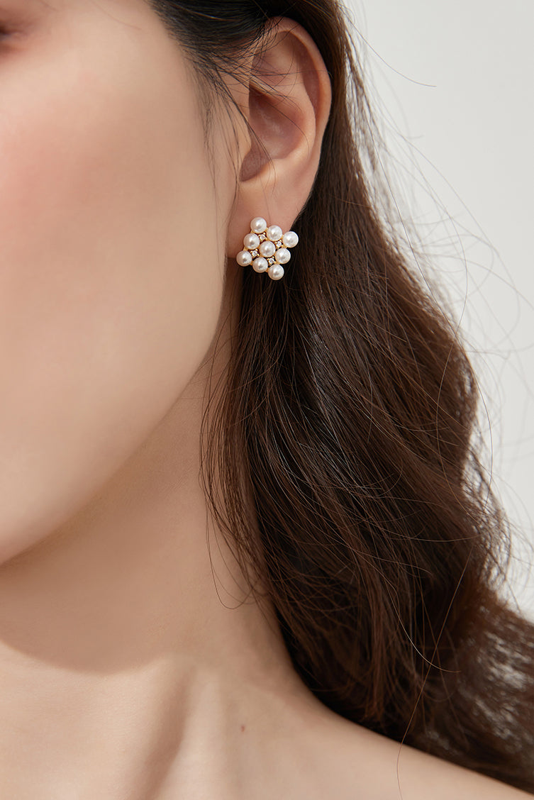 Pearl Bijou Square Motif Earrings - liwisi