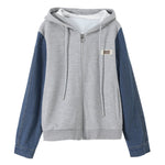 Hooded Zip-Up Denim Contrast Jacket - liwisi