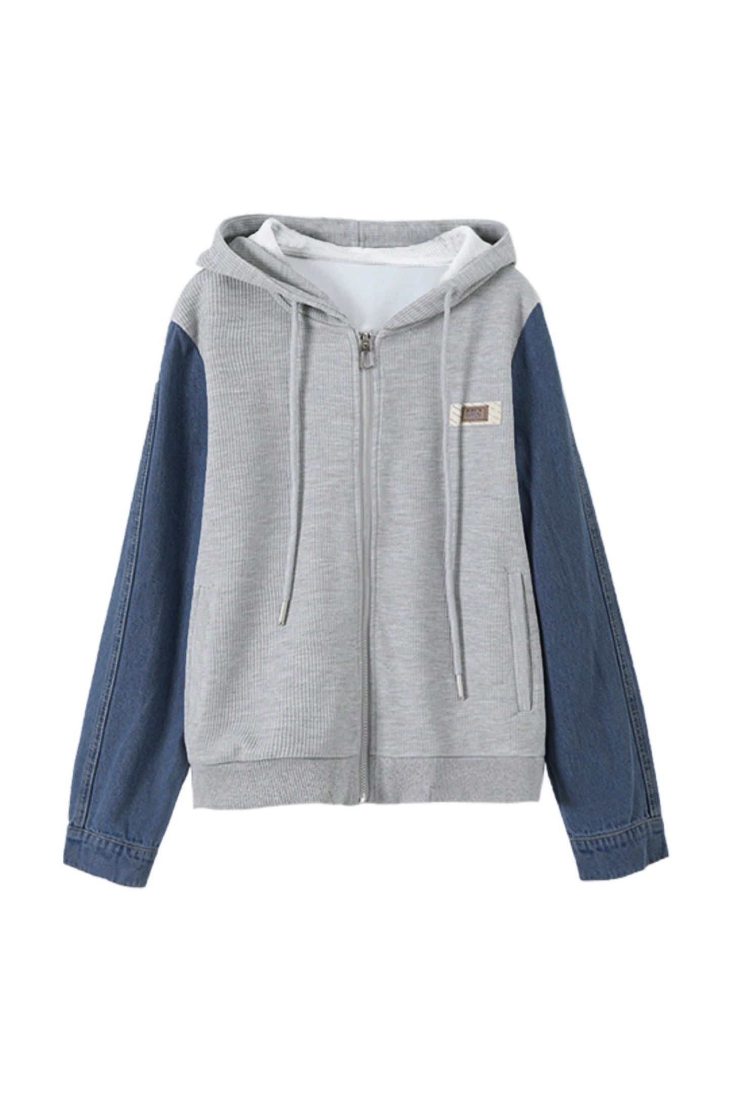 Hooded Zip-Up Denim Contrast Jacket - liwisi