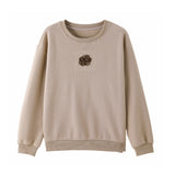 Round Neck Drop Shoulder Camellia Embroidered Sweatshirt - liwisi