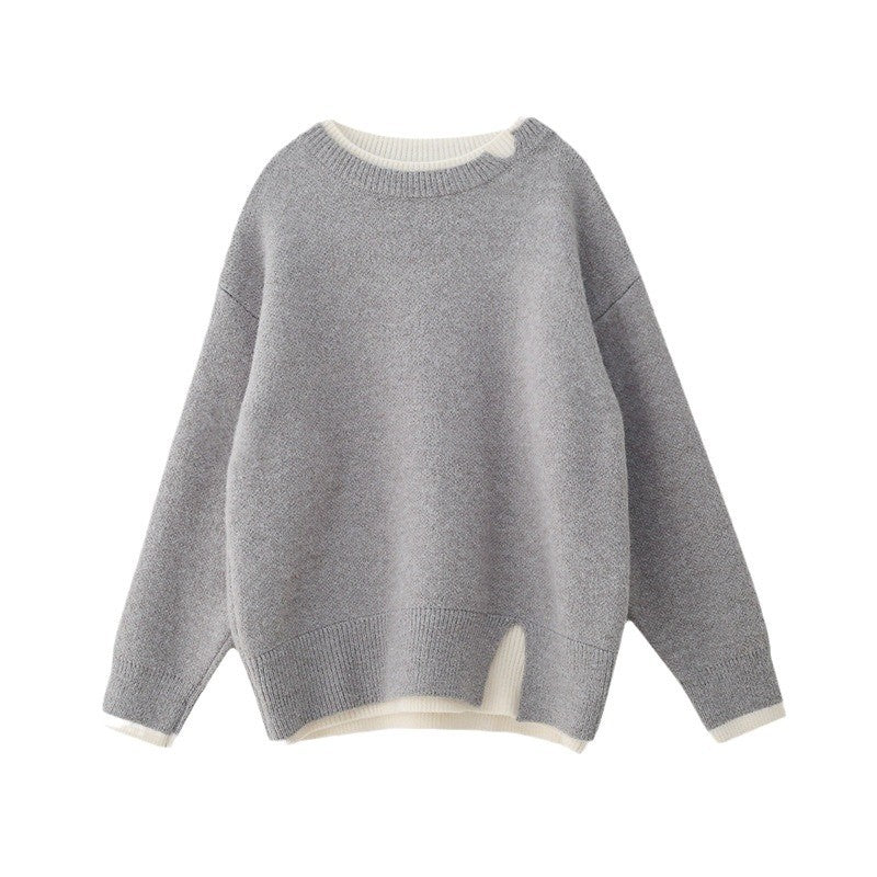 Slit fake two - piece pullover sweater - liwisi