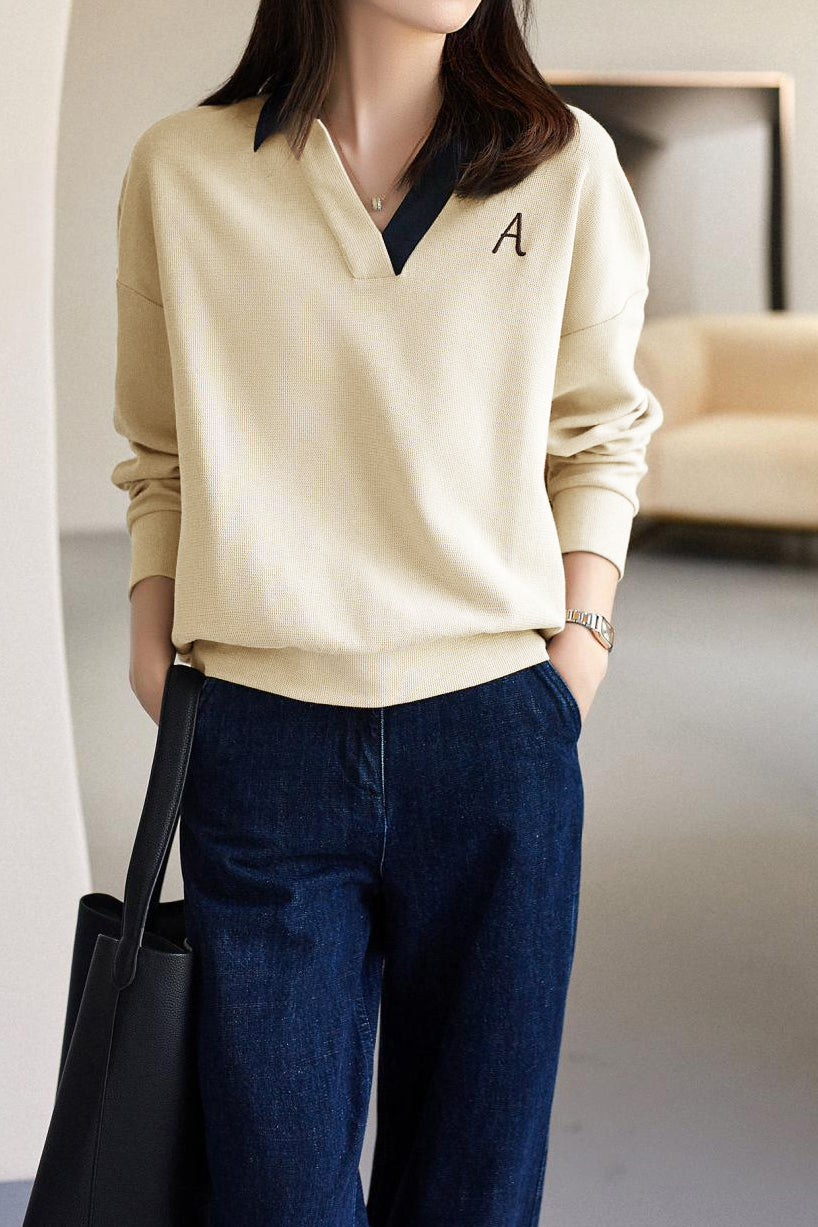 Skipper Collar Logo Embroidered Sweatshirt - 2 Colors Available - liwisi