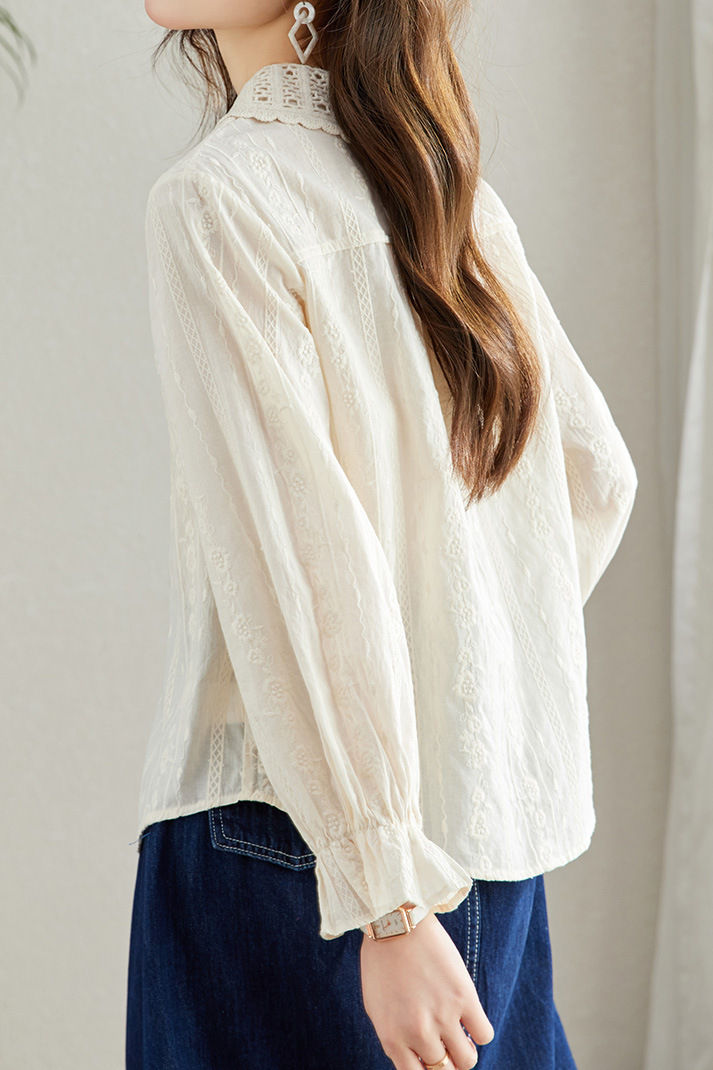 Embroidered Lace Cotton Shirt - liwisi