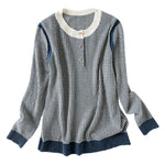 Round Neck Slit Opening Check Knit - 2 Colors Available - liwisi