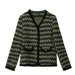 シャネル風Vネック配色チェックツイードジャケット 裏地付 - liwisi