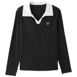 Skipper Collar Heart Logo Embroidered T-Shirt - liwisi