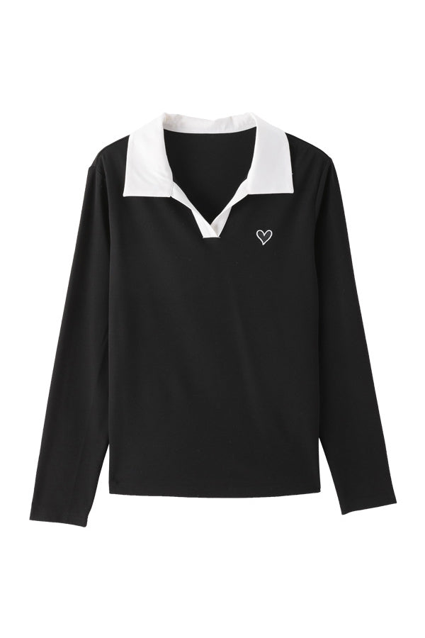 Skipper Collar Heart Logo Embroidered T-Shirt - liwisi