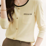Pocketed Round Neck Black Edge Knit - liwisi