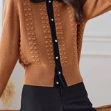 Shirt Collar Jacquard Knit Cardigan - 2 Colors Available - liwisi