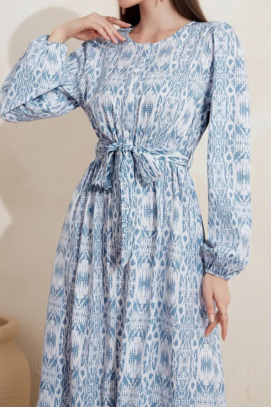 Round Neck Printed Maxi Prairie Dress - liwisi