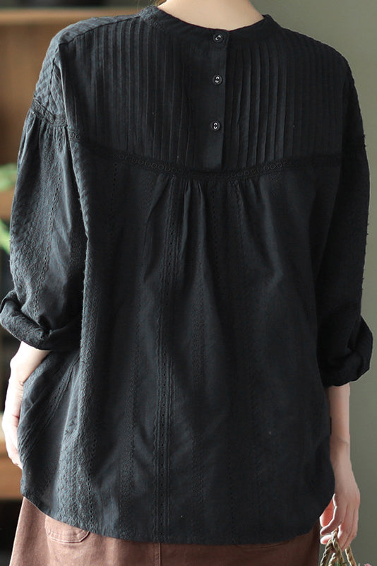 Pintuck Cape Shoulder Jacquard Blouse - 2 Colors Available - liwisi