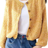 Yellow Single Button Oversized Round Neck Cardigan - liwisi