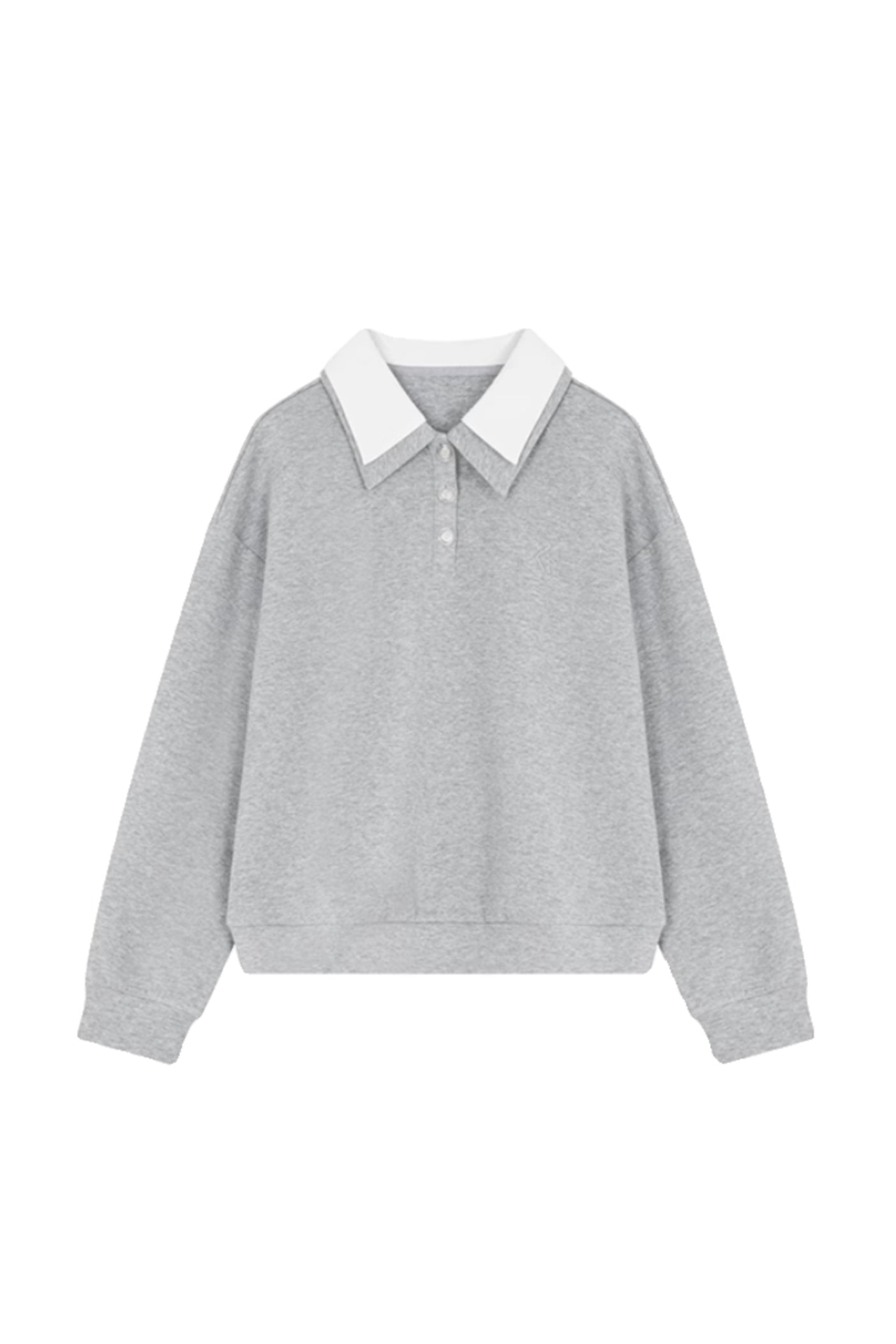 Double Polo Collar Logo Embroidered Drop Shoulder Sweatshirt - liwisi