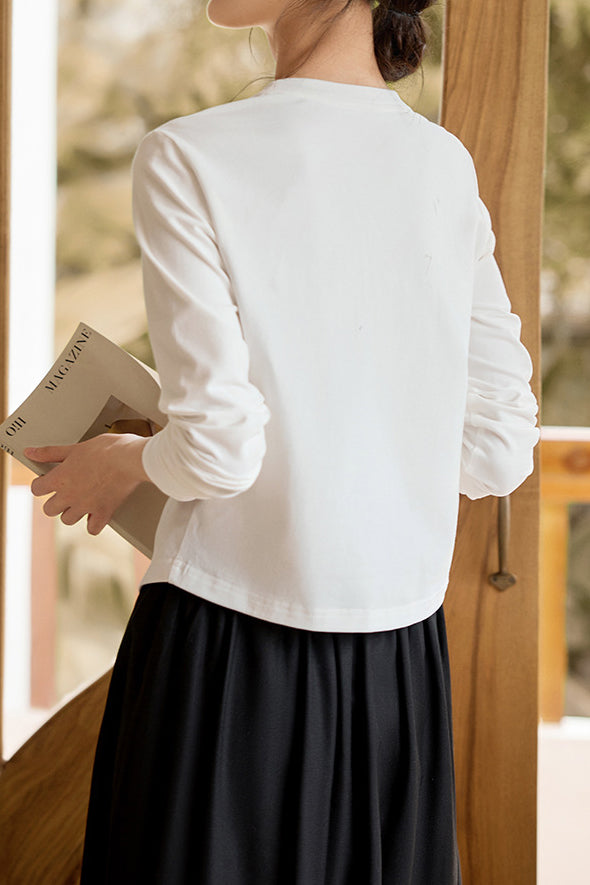 Basic Round Neck Logo Embroidered Sweatshirt - liwisi