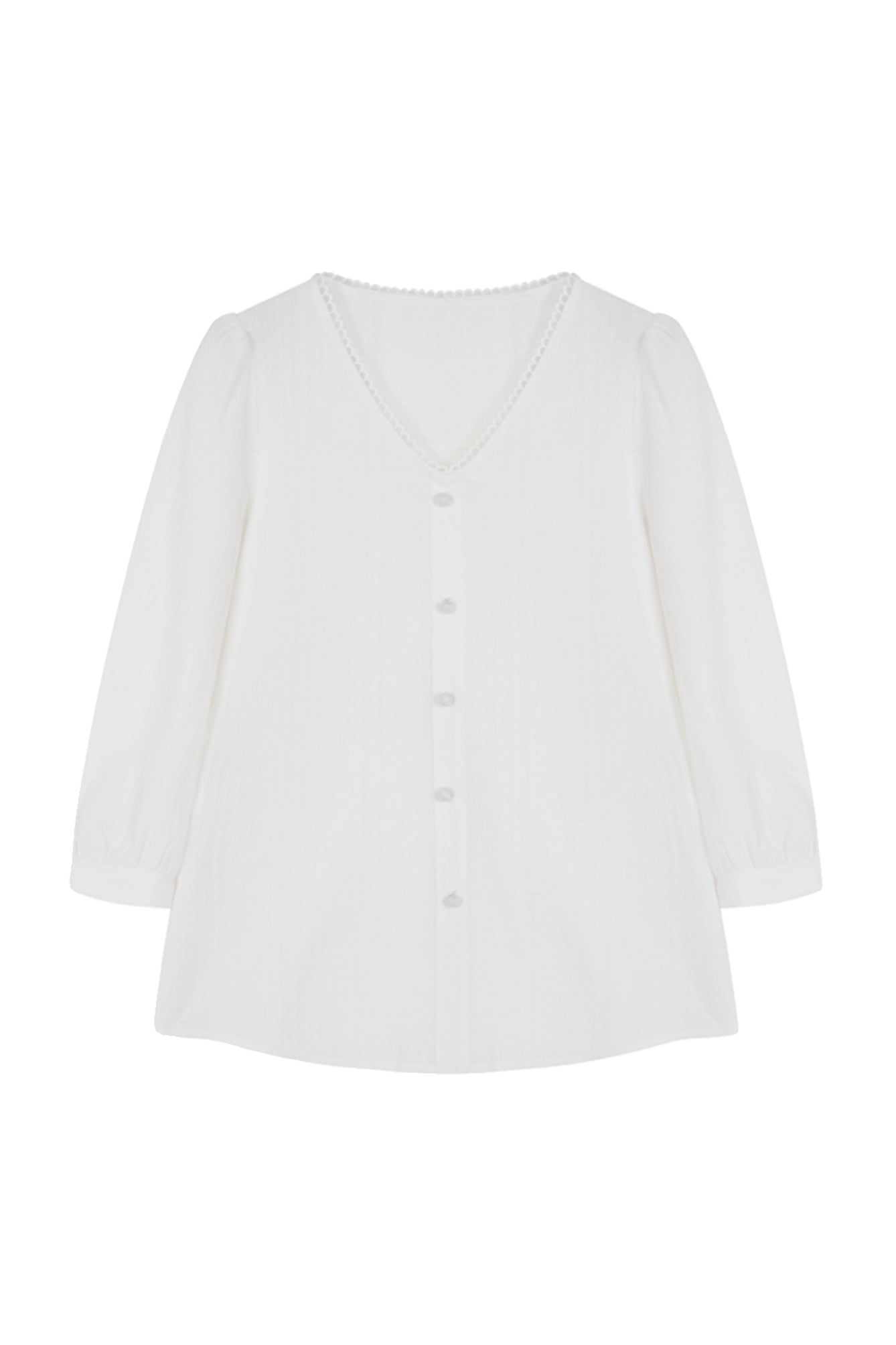 Scalloped V-Neck Button Decor Embroidered Blouse - liwisi
