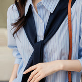 Shawl Sailor Collar Striped Shirt - liwisi