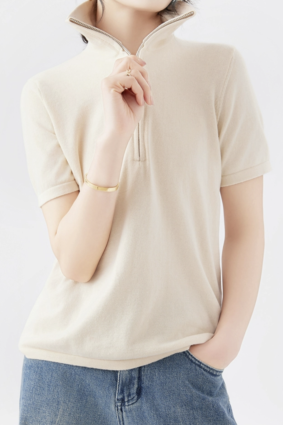 Simple Design Half Zip Knit Top - 4 Colors Available - liwisi