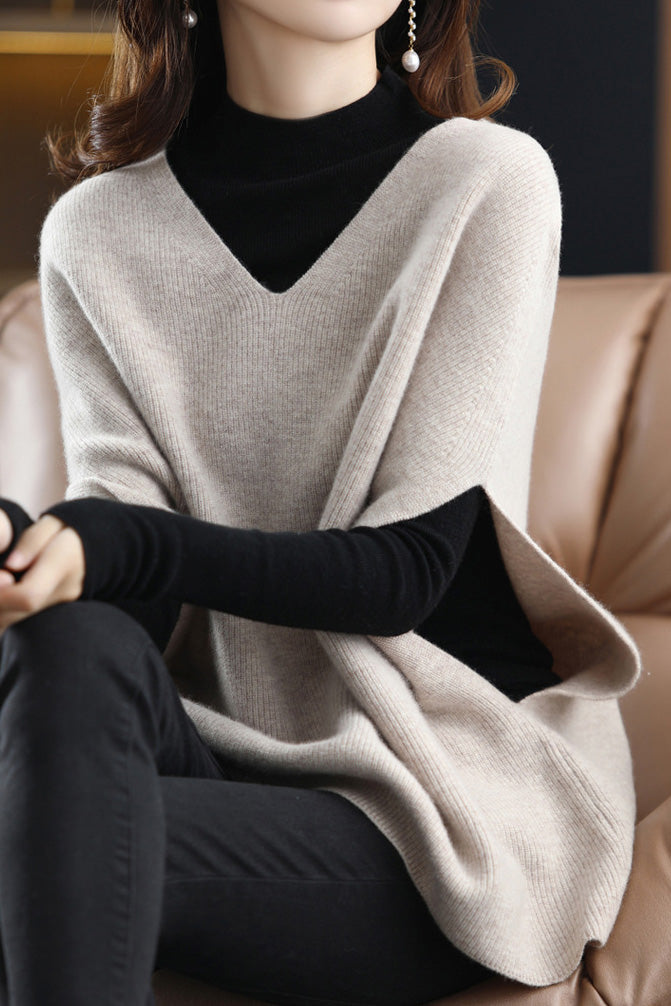 Poncho Style V-Neck Casual Knit Vest - 5 Colors Available - liwisi
