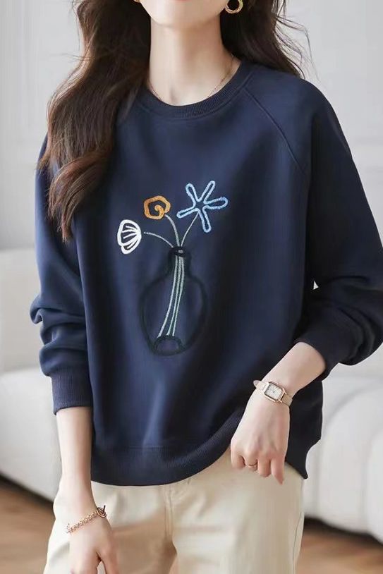 Exquisite Floral Pattern Long Sleeve Layering Hoodie - liwisi