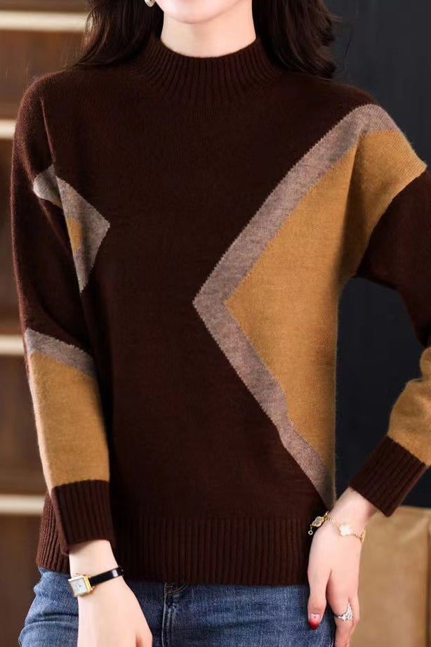 Bottle Neck Jacquard Bi-Color Knit - 4 Colors Available - liwisi
