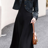 Two-Piece Set: Stand Collar Wrap Jacket + Casual Long Dress - 2 Colors Available - liwisi