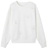 Plain Ginkgo Leaf Embroidered Beaded Sweatshirt - 2 Colors Available - liwisi