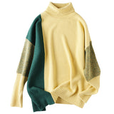 Contrast Turtleneck Leisure Knitted Sweater - liwisi