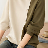 Bi-Color Button Decor Asymmetrical Sweatshirt - liwisi