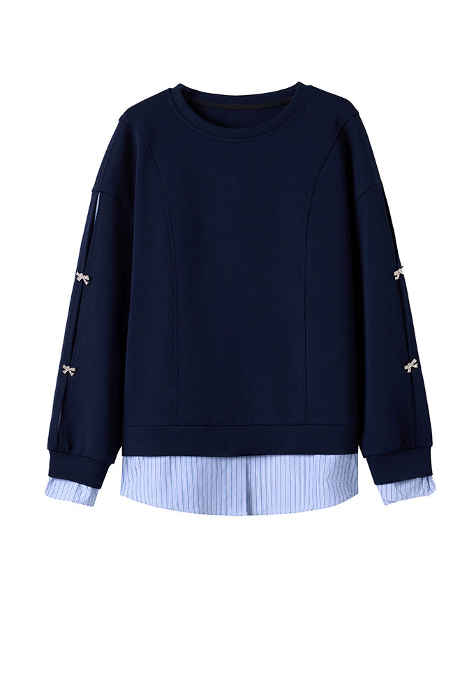 Layered Look Drop Shoulder Striped Contrast Sweatshirt - liwisi