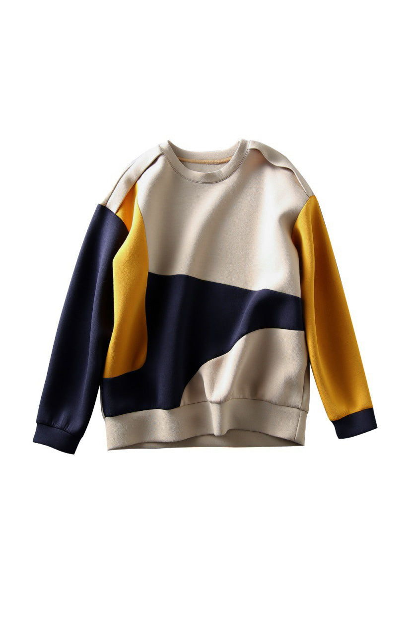 Round Neck Drop Shoulder Bi-Color Sweatshirt - liwisi