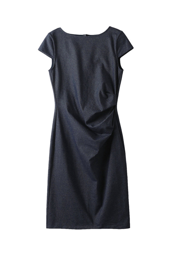 Sabrina Neck Side Gathered Dress - liwisi