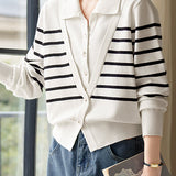 Striped V-Neck Long Sleeve Knit - liwisi