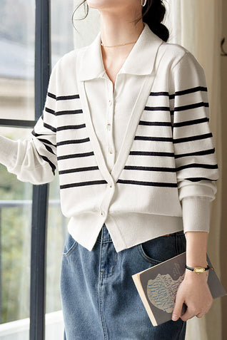 Striped V-Neck Long Sleeve Knit - liwisi