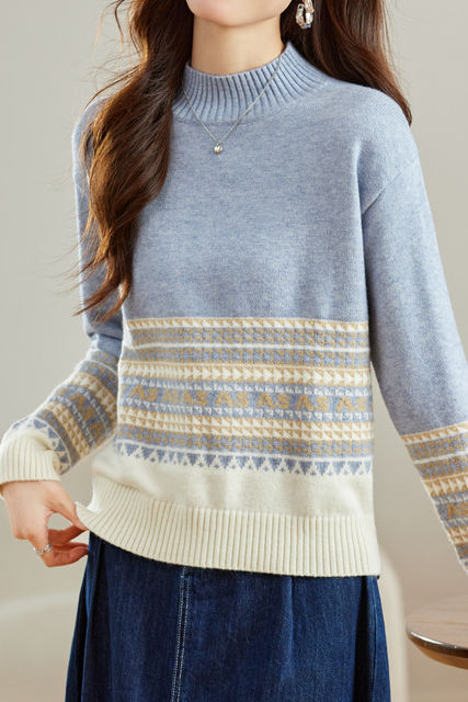 Slouchy Half-High Neck Color-Block Knit Top - liwisi