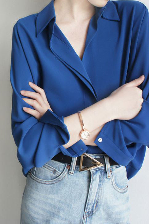 Skipper Collar Asymmetrical Long Sleeve Shirt - liwisi