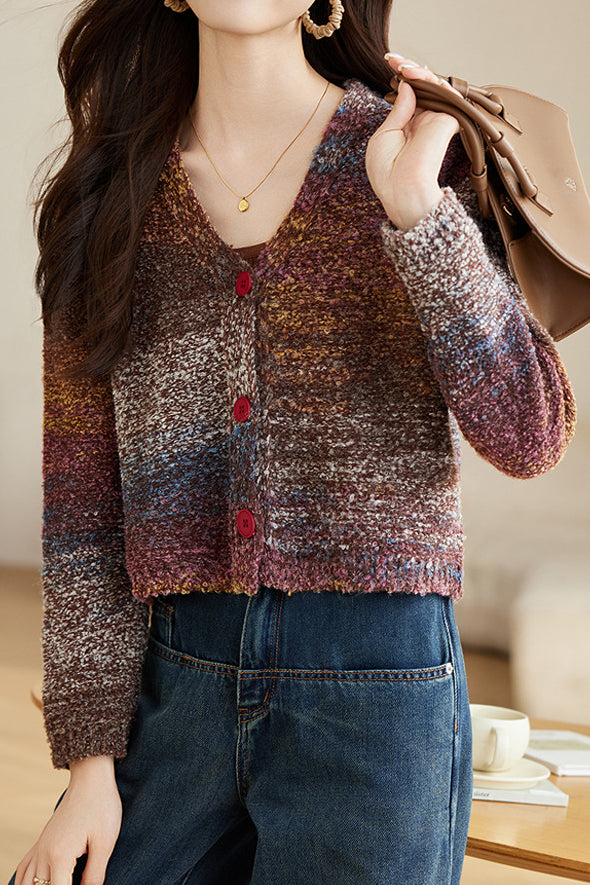 Colorful Faux-Mohair Knit Cardigan - liwisi