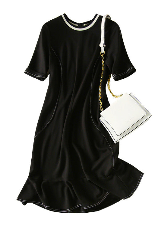 Round Neck Side Stitch Decor Flare Dress - liwisi