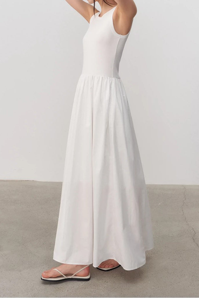 Round Neck Docking Maxi Tank Dress with Lining - 3 Colors Available - liwisi