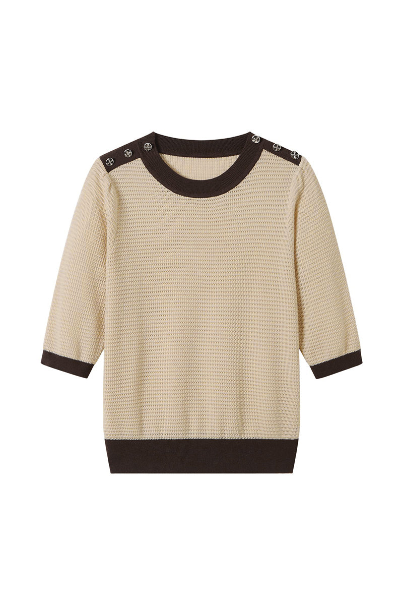Bi-Color Hem Button Decor Knit Top - 3 Colors Available - liwisi