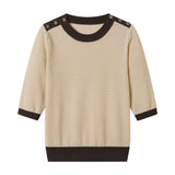 Bi-Color Hem Button Decor Knit Top - 3 Colors Available - liwisi