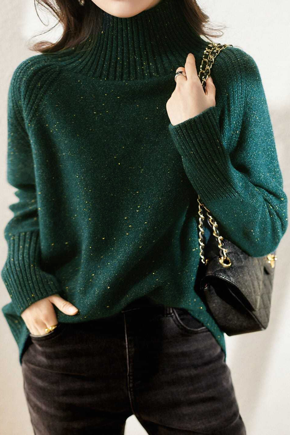 Solid Color Turtleneck Knit - liwisi