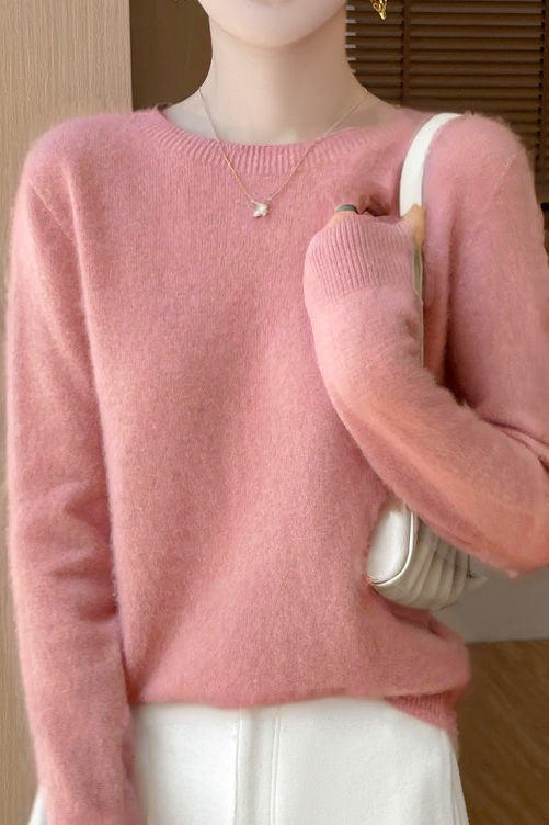 Solid-color round-neck base layer shirt - liwisi