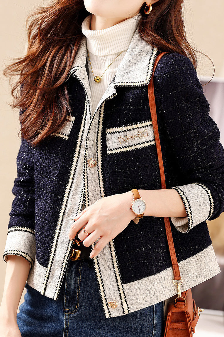 Stand Collar Glitter Decor Jacket with Lining - liwisi
