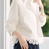 Versatile Fashionable Lace Patchwork Polo Sweatshirt - liwisi