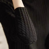 Plain Check Pattern Round High Neck Long Sleeve Tight Inner Knit - 2 Colors Available - liwisi