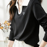 Skipper Collar Heart Logo Embroidered T-Shirt - liwisi